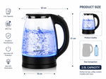 SLIVERS CRIESTCrest Electric Glass Kettle, 2L, Blue LED, 1500W, Auto Shut-Off, Transparent, Fast Boiling for Tea & Coffee
