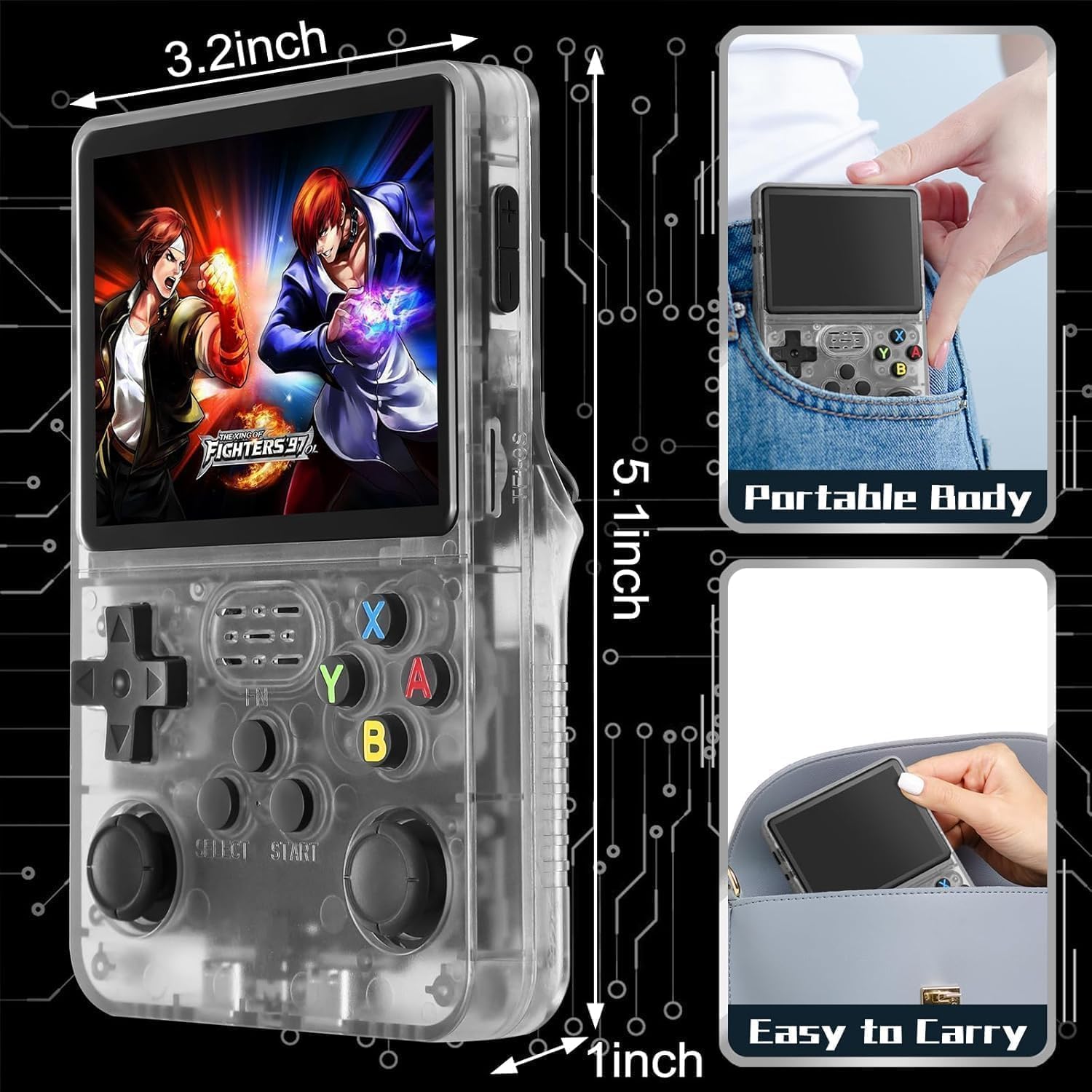 R36s retro Handheld Gaming Console with 64G Cards, Portable Retro Game Consoles Linux Gaming System Emulator 3.5-Inch IPS Screen