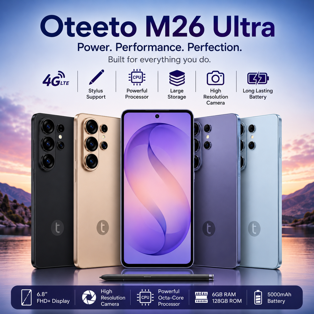 Oteeto M26 Ultra Smartphone – 6GB RAM, 128GB ROM, 6.8" FHD+ Display, 5000mAh Battery, Dual SIM 4G LTE