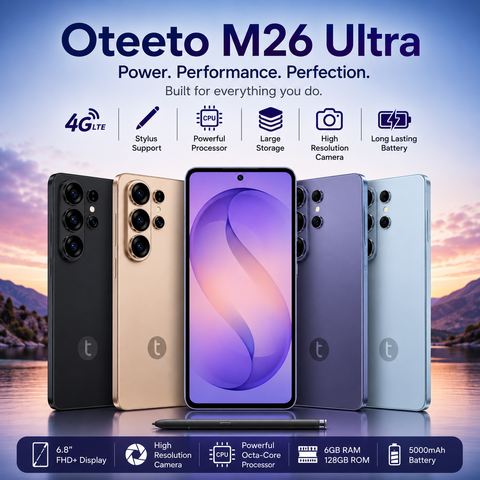 Oteeto M26 Ultra Smartphone – 6GB RAM, 128GB ROM, 6.8" FHD+ Display, 5000mAh Battery, Dual SIM 4G LTE