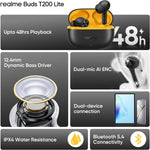 Realme T200 Lite True Wireless Bluetooth Earbuds – Deep Bass, AI ENC Calls & Long Battery Life (Black)