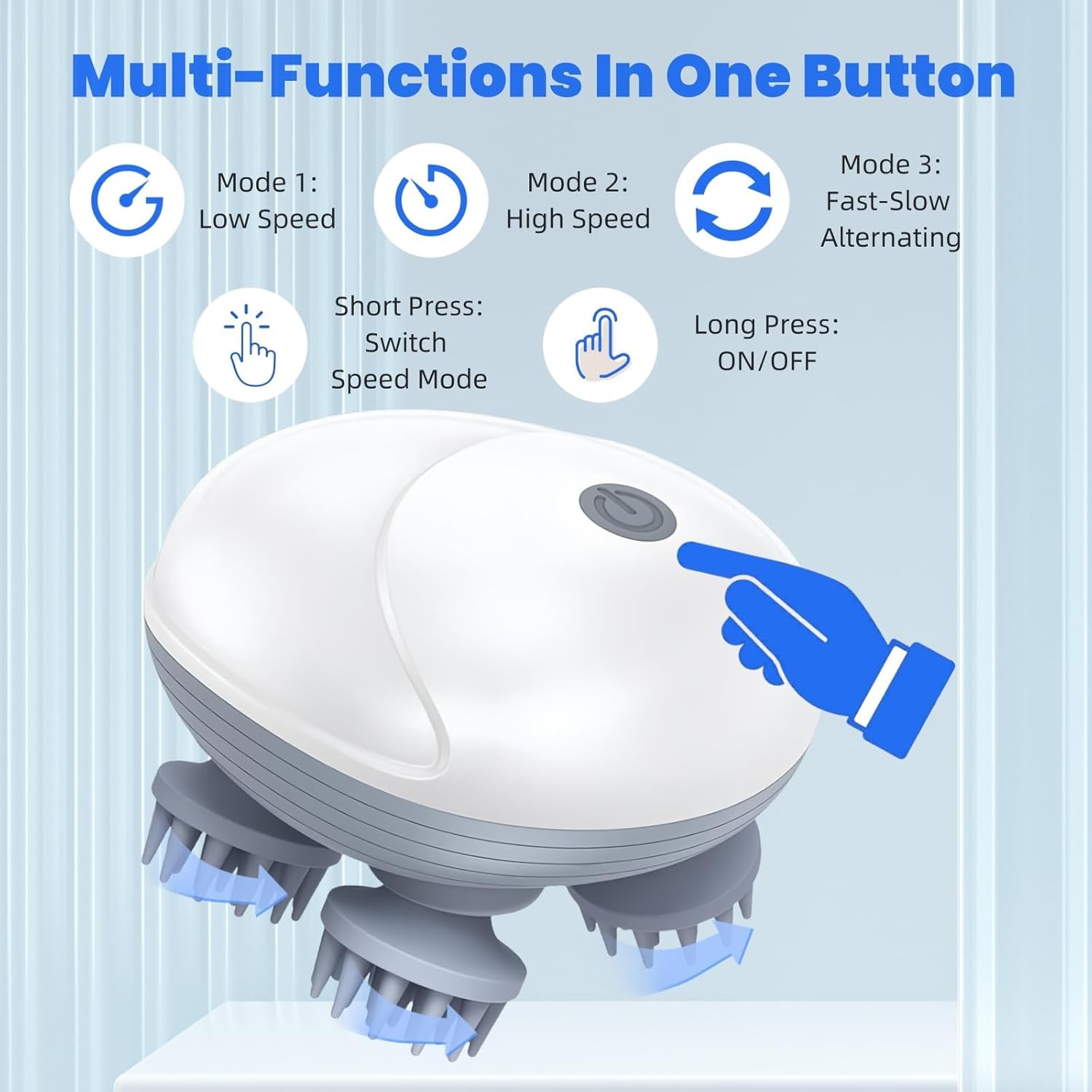 Electric Head Scalp Massager with 4 Detachable Massage Claws & 3 Speeds, Portable Handheld for Men Women Hair Growth & Stress Relax, Cat Dog Pet Head Massager, White