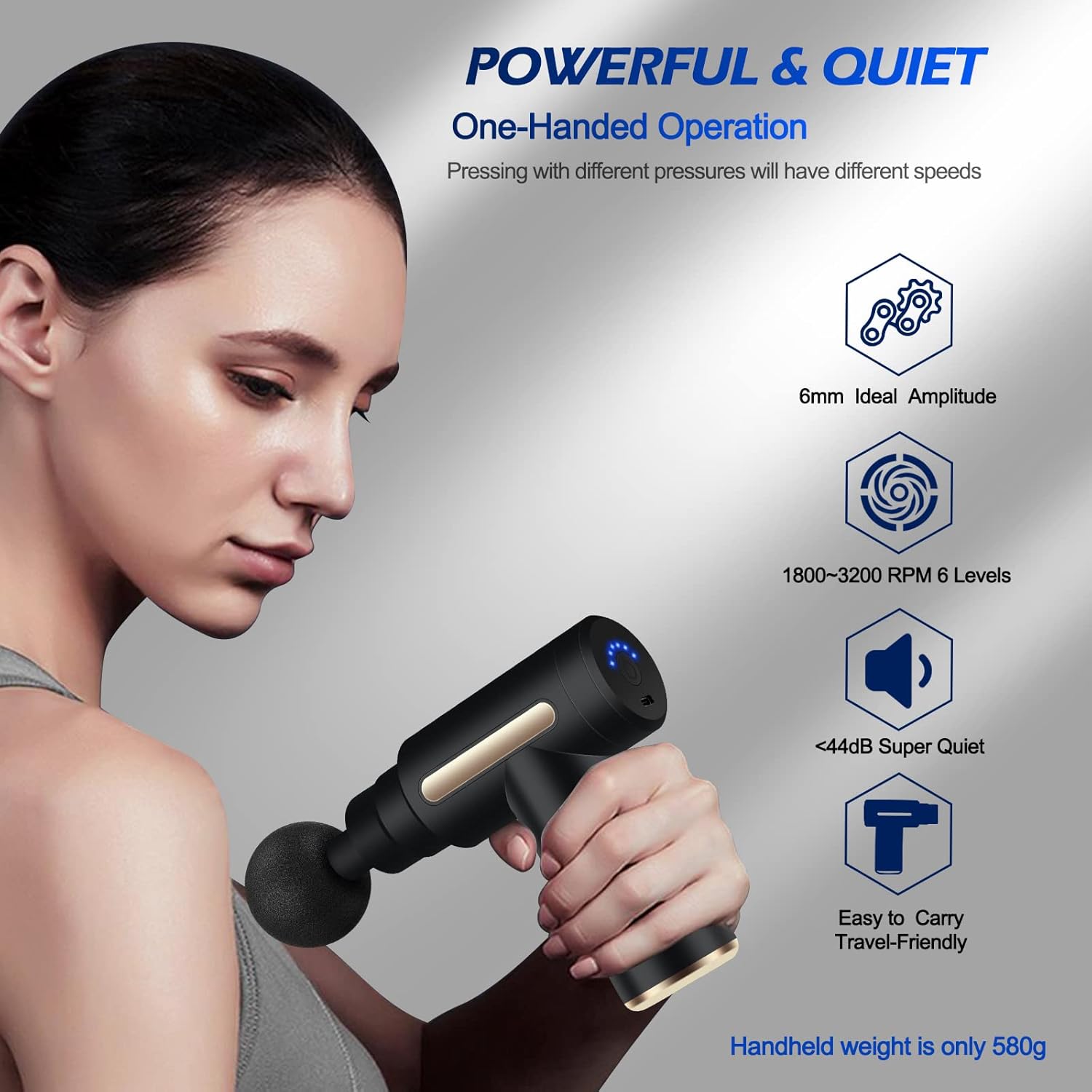 Mini Handheld Massage Gun with 4 Massage Heads – Portable Deep Tissue Muscle Massager