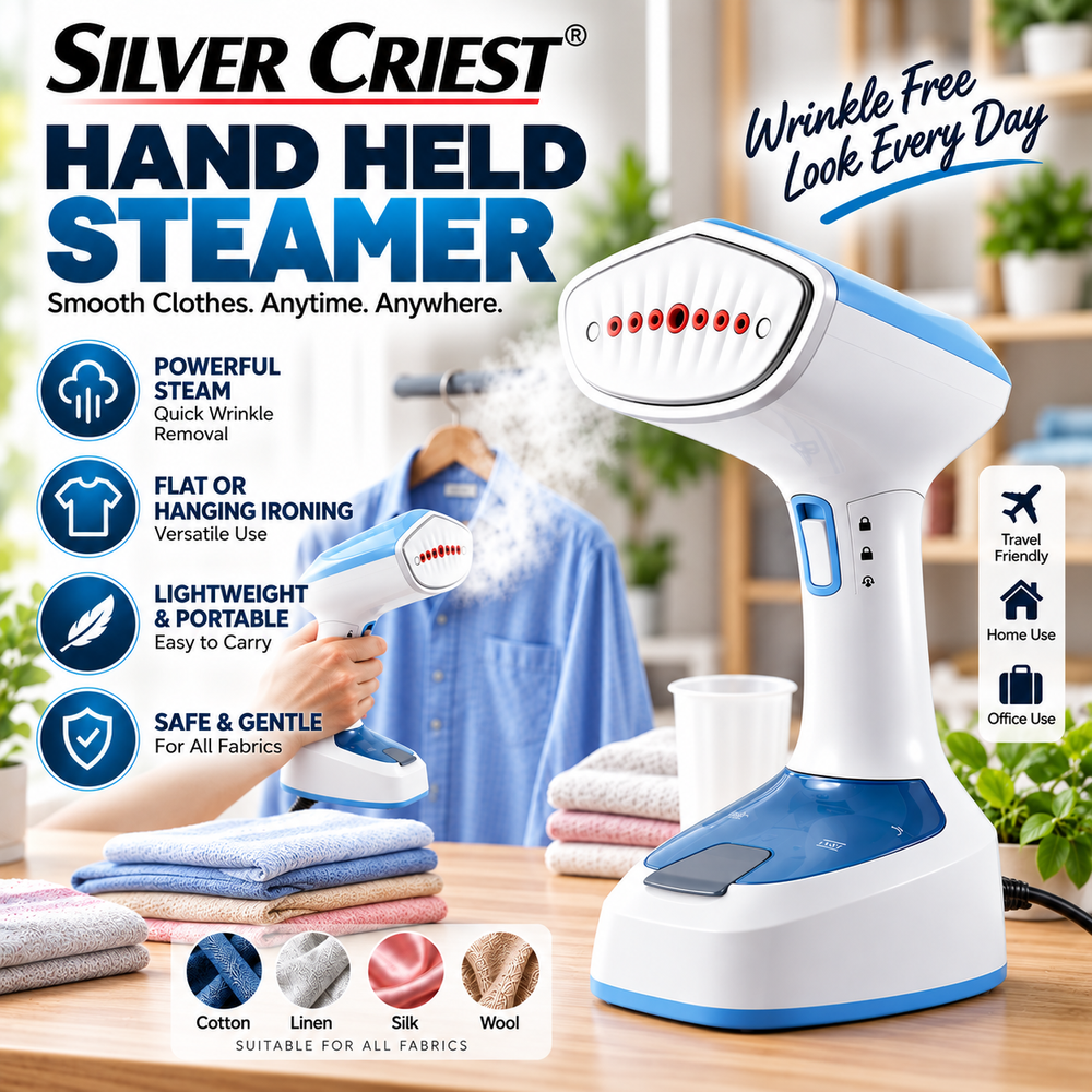 Slivers Criest 1500W Portable Handheld Garment Steamer for Clothes, Foldable Travel Detachable Water Tank & Fabric Brush | 25796