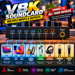 V8K Live Sound Card, BM800 Condenser Microphone Kit, Professional Audio Interface with High Fidelity Sound, USB Connection, and Multiple Input/output Options for Live Streaming