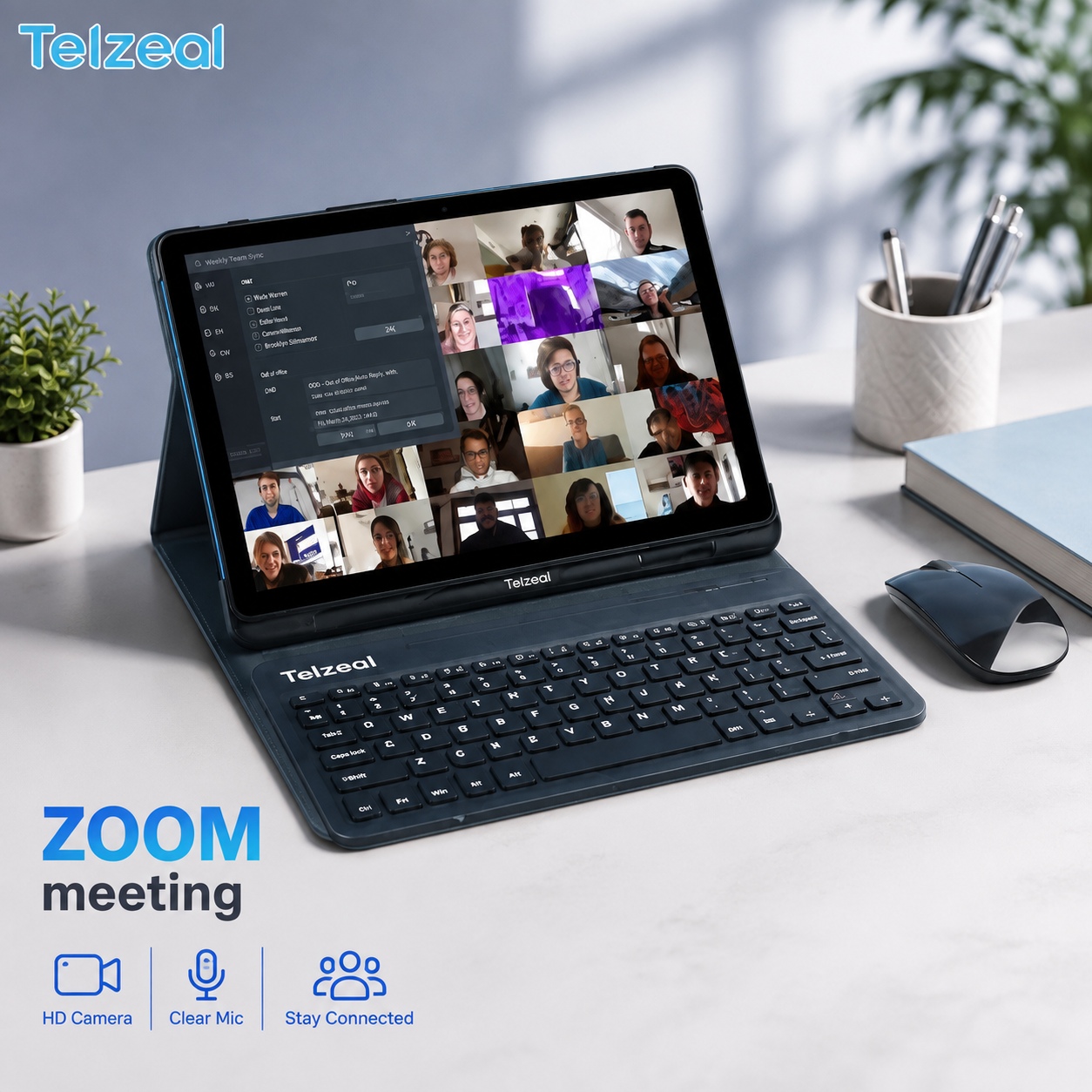 Telzeal P200 11-Inch Android 13 Tablet | 12GB RAM + 512GB Storage | 10000mAh Battery | Dual SIM 4G LTE | Wireless Keyboard & Mouse Bundle | Slim Design