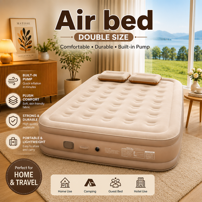 Double Size Inflatable Air Mattress With 2 Air Pillows Durable Camping Bed with Built in Rechargeable Air Pump Self Inflation One Button Inflate and Deflate for Home, Outdoor 200x40x150cm