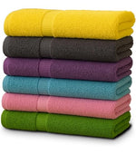 6pc Pack | Premium Quality Bath Towel - 100% Cotton, Size 70 X 140 Cm, Multi Color | Round Shape, Plain Style, Compressed Feature, Handmade Technics