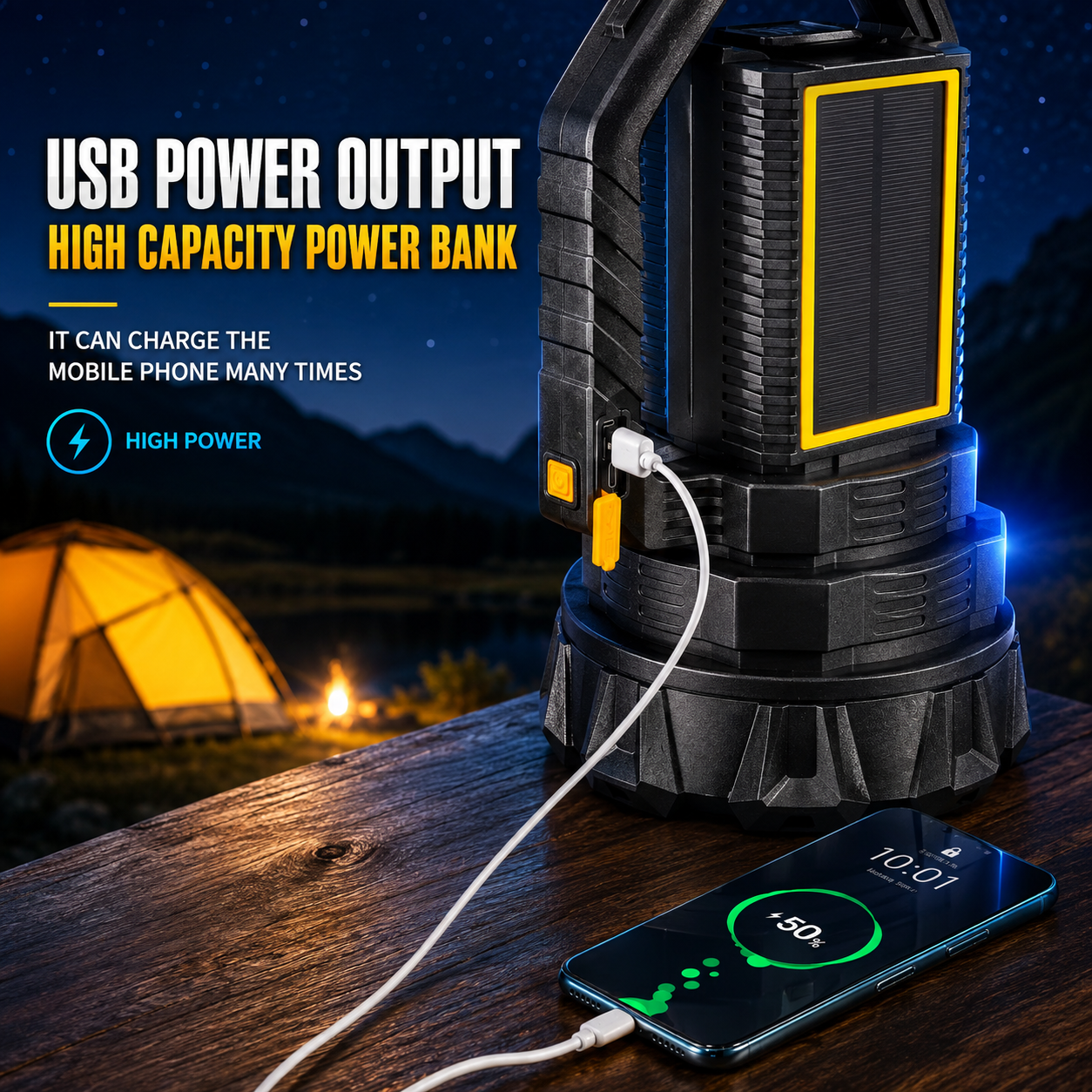 P70 Higlight Solar Searchlight – High Power LED Rechargeable Torch with Solar Charging W5191