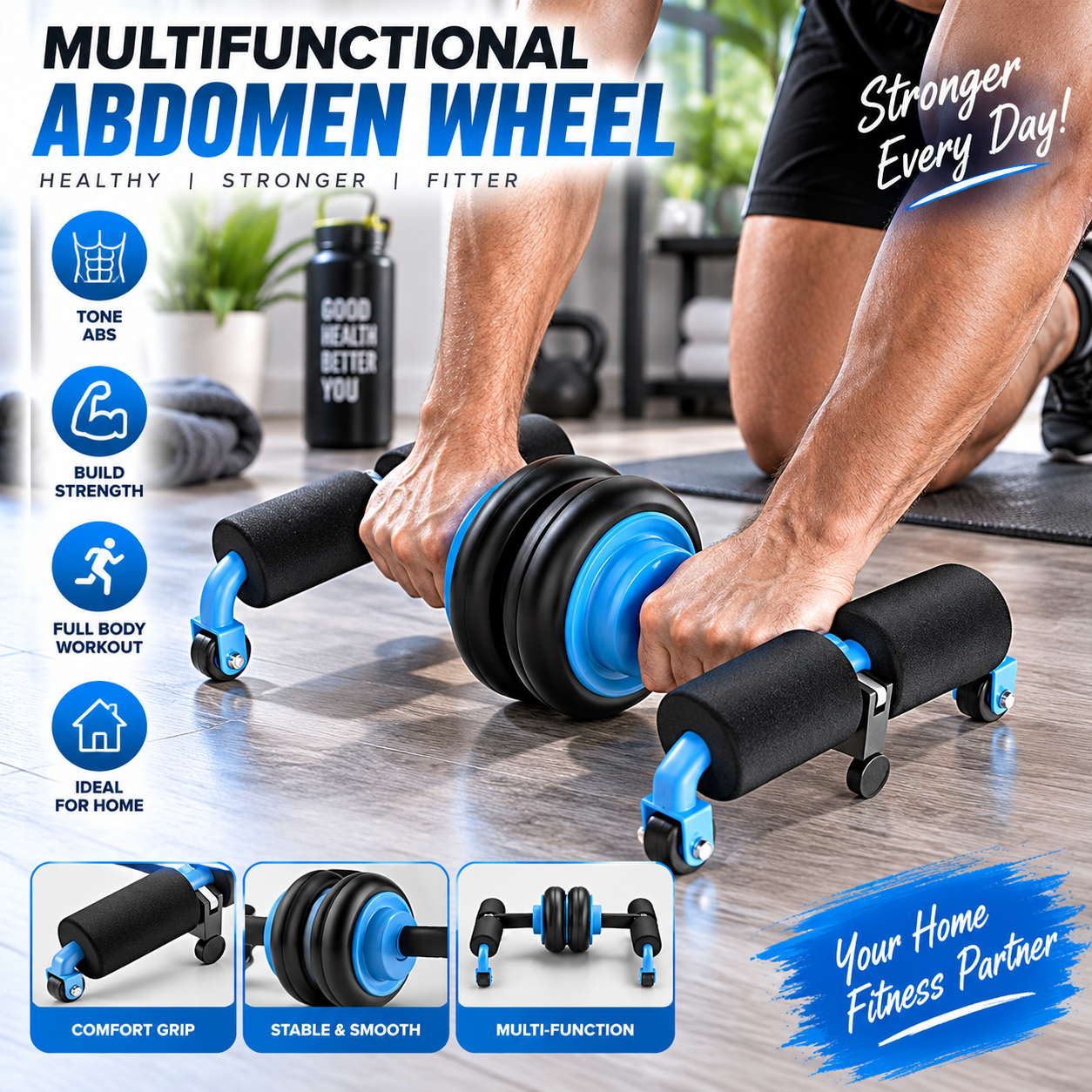 Multifunctional Abdominal Wheel Roller | 4-Wheel Core Trainer & Full Body Exercise Roller ,Home Gym Fitness for Men Women