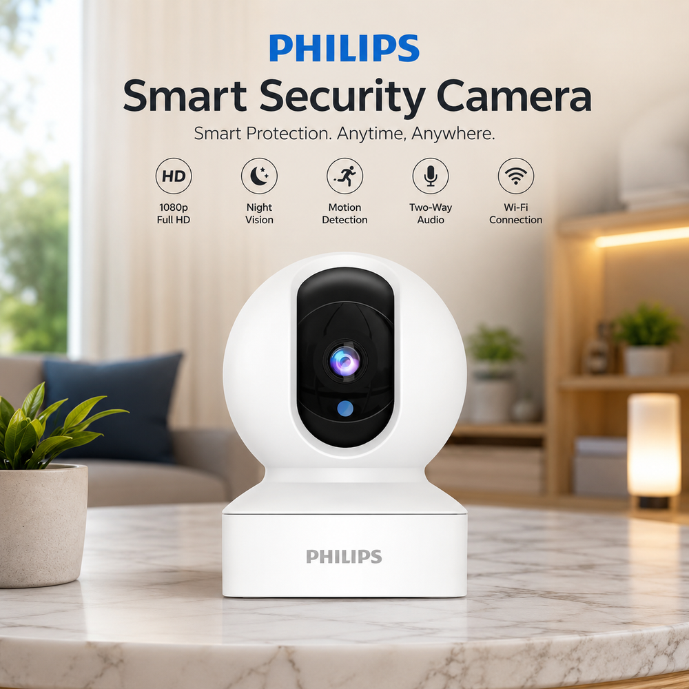 Philips 6000 Series Smart Home IP Camera – 360° Rotation, Motion Detection, Infrared Night Vision, Two-Way Audio, WiFi