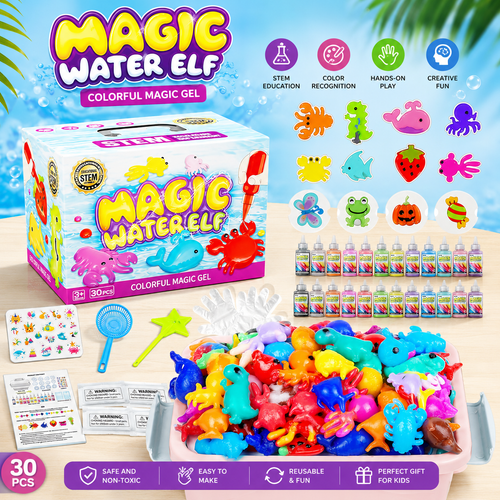 Magic Water Toy Elf Kit,Aqua Fairy Water Gel Kit 12 Magic Gels &12 Molds Make Your Own Water Pets,Toys for Birthday Gifts Party Favors,DIY STEM Craft Kits Kids Toys Age 3+