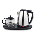 Silver Criest  Electric Kettle Steel 2 Liter And Glass Teapot with Infuser and Tea Maker Tray, Fast Boil for Hotels, Home and Office, Auto Shut Off, Dry Protection