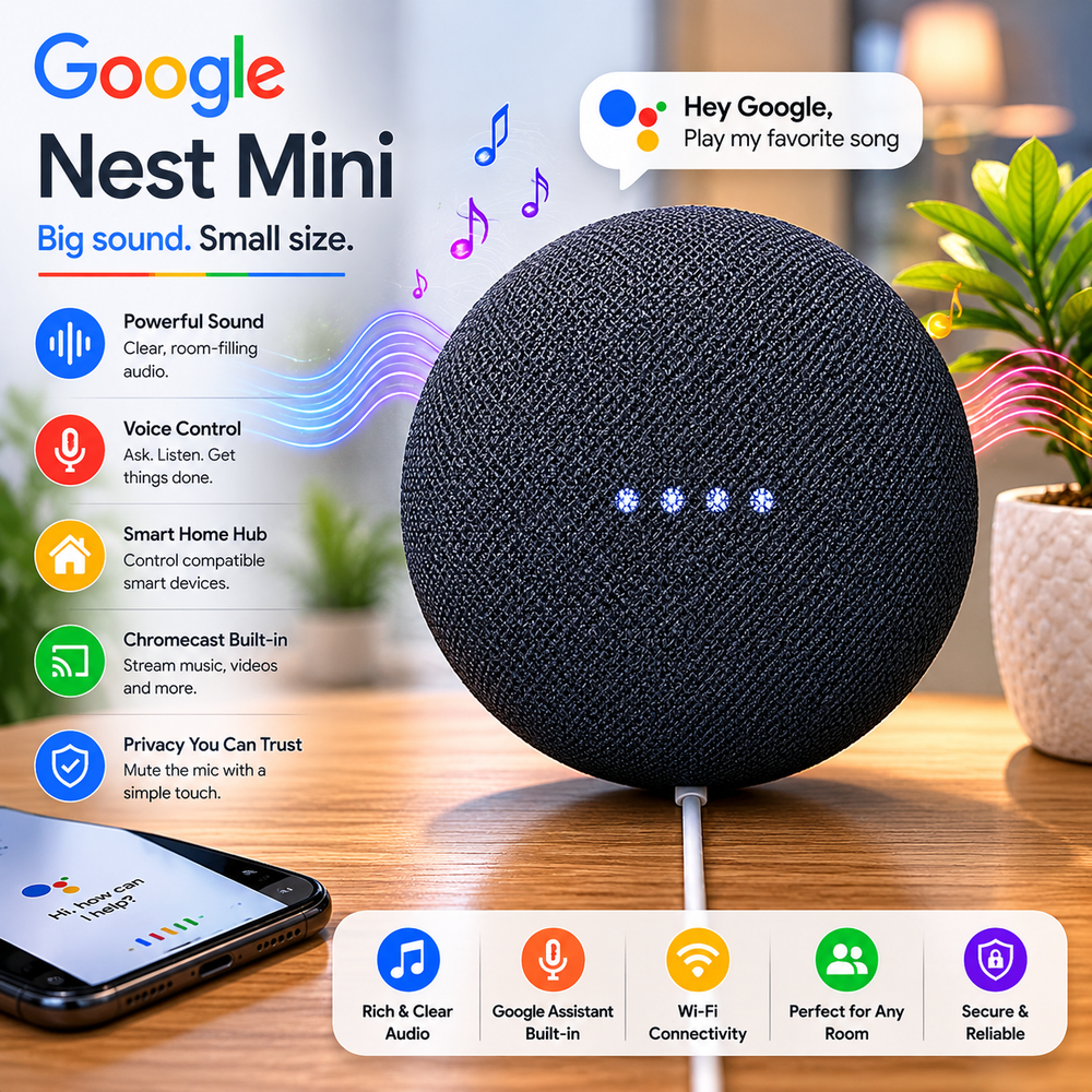 Google Nest Mini 2nd Generation Smart Speaker with Google Assistant - Charcoal