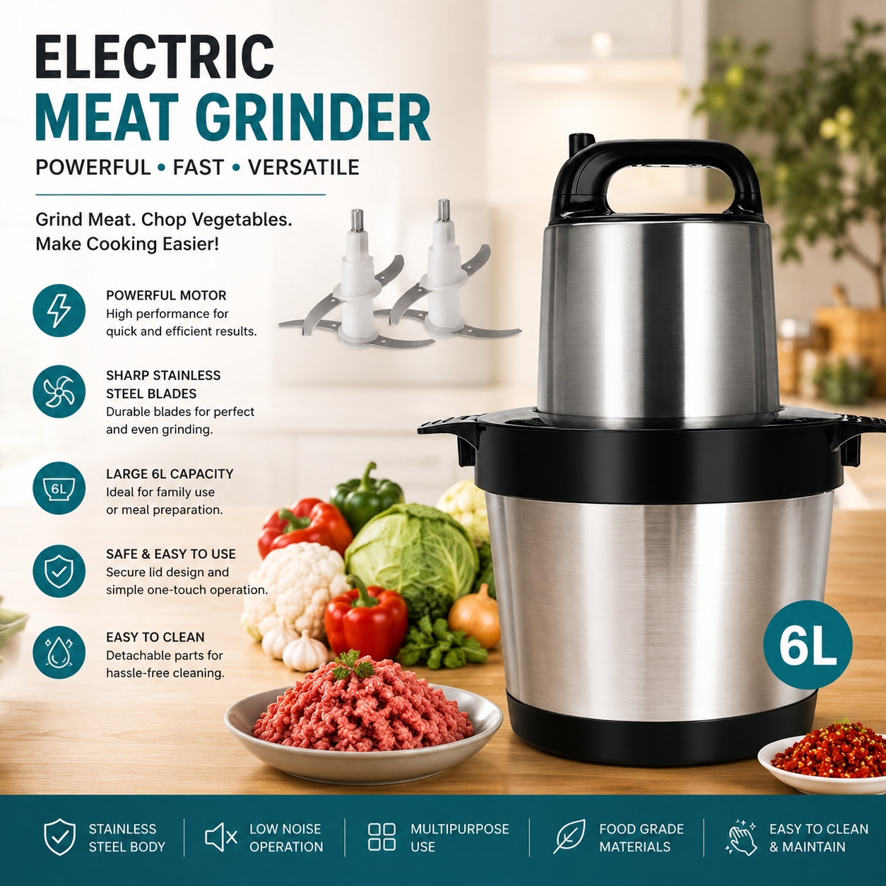King Style 6L Yam Pounder Double Speed Electric Meat Grinder Fufu Pounding Machine Fufu Blender  T-DLG01