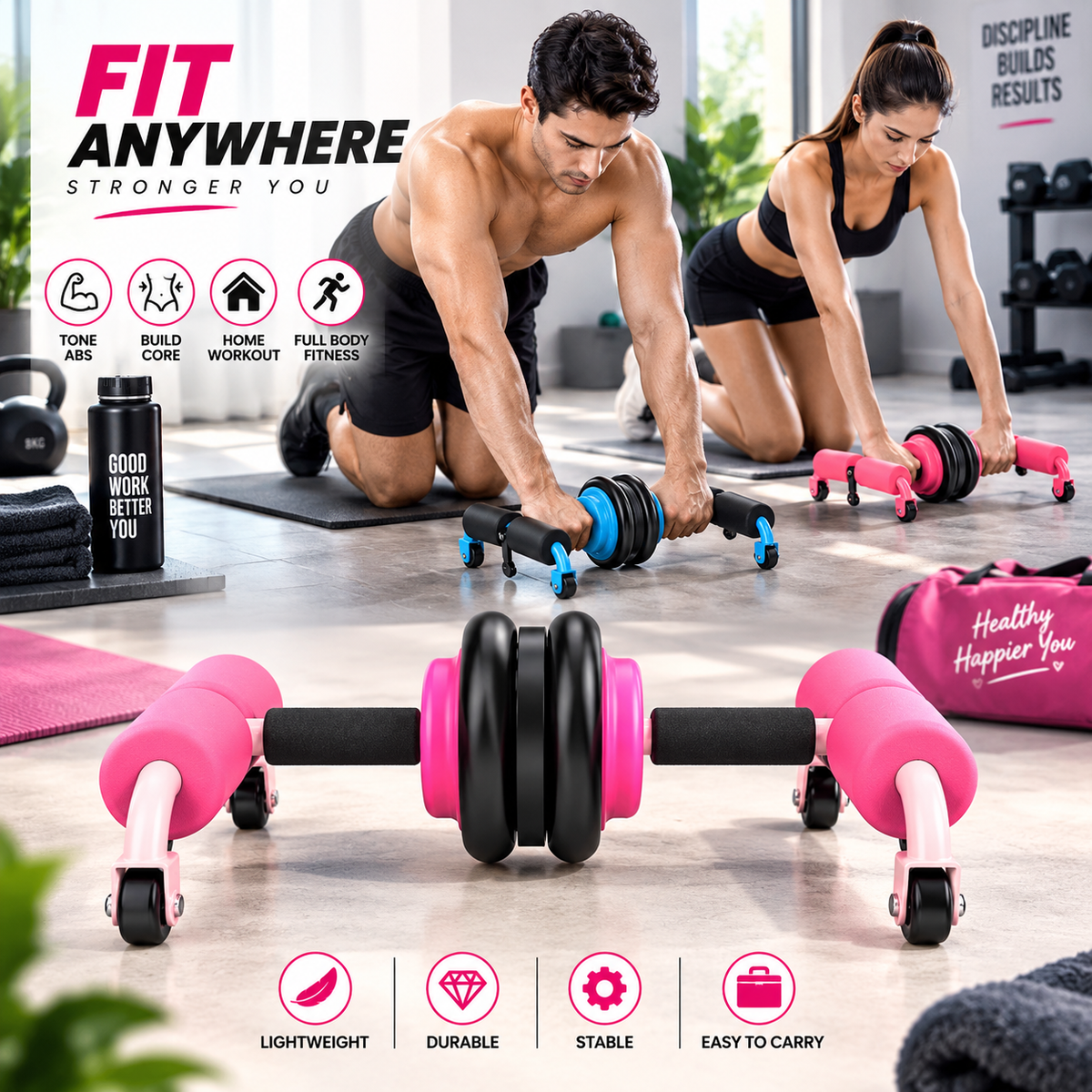Multifunctional Abdominal Wheel Roller | 4-Wheel Core Trainer & Full Body Exercise Roller ,Home Gym Fitness for Men Women