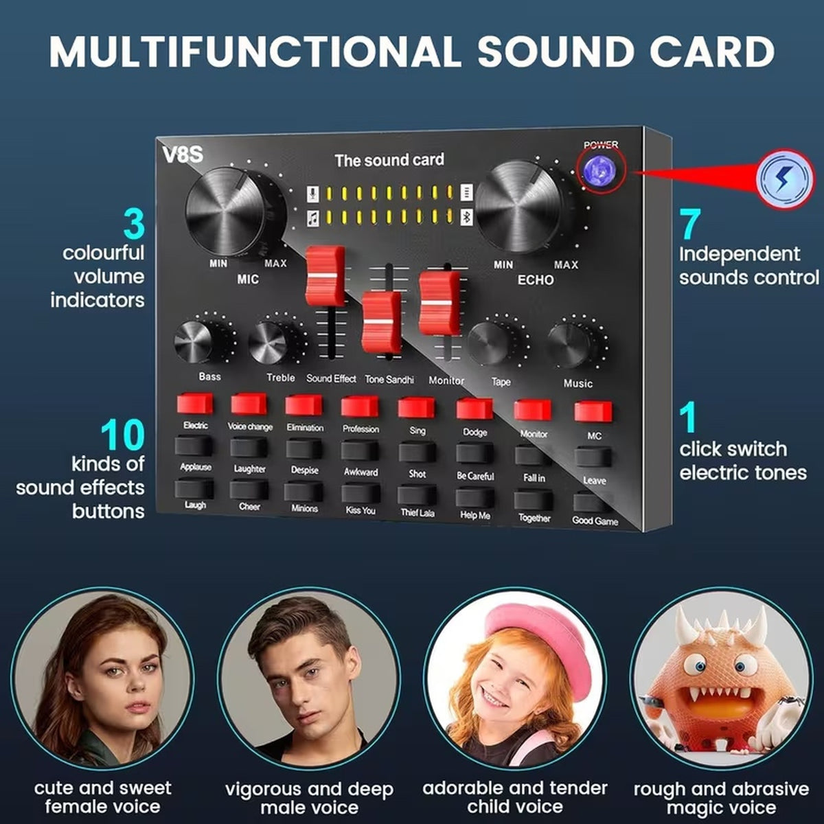 V8K Live Sound Card, BM800 Condenser Microphone Kit, Professional Audio Interface with High Fidelity Sound, USB Connection, and Multiple Input/output Options for Live Streaming