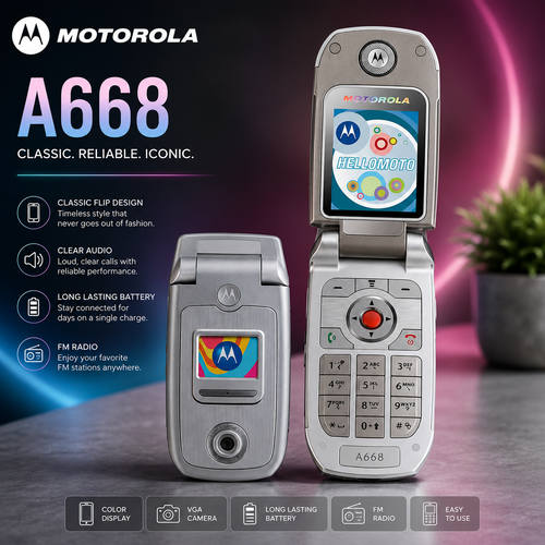 Vintage | Motorola A668 GSM Flip Phone | Dual Display | VGA Camera | Classic Mobile Phone | Brand New