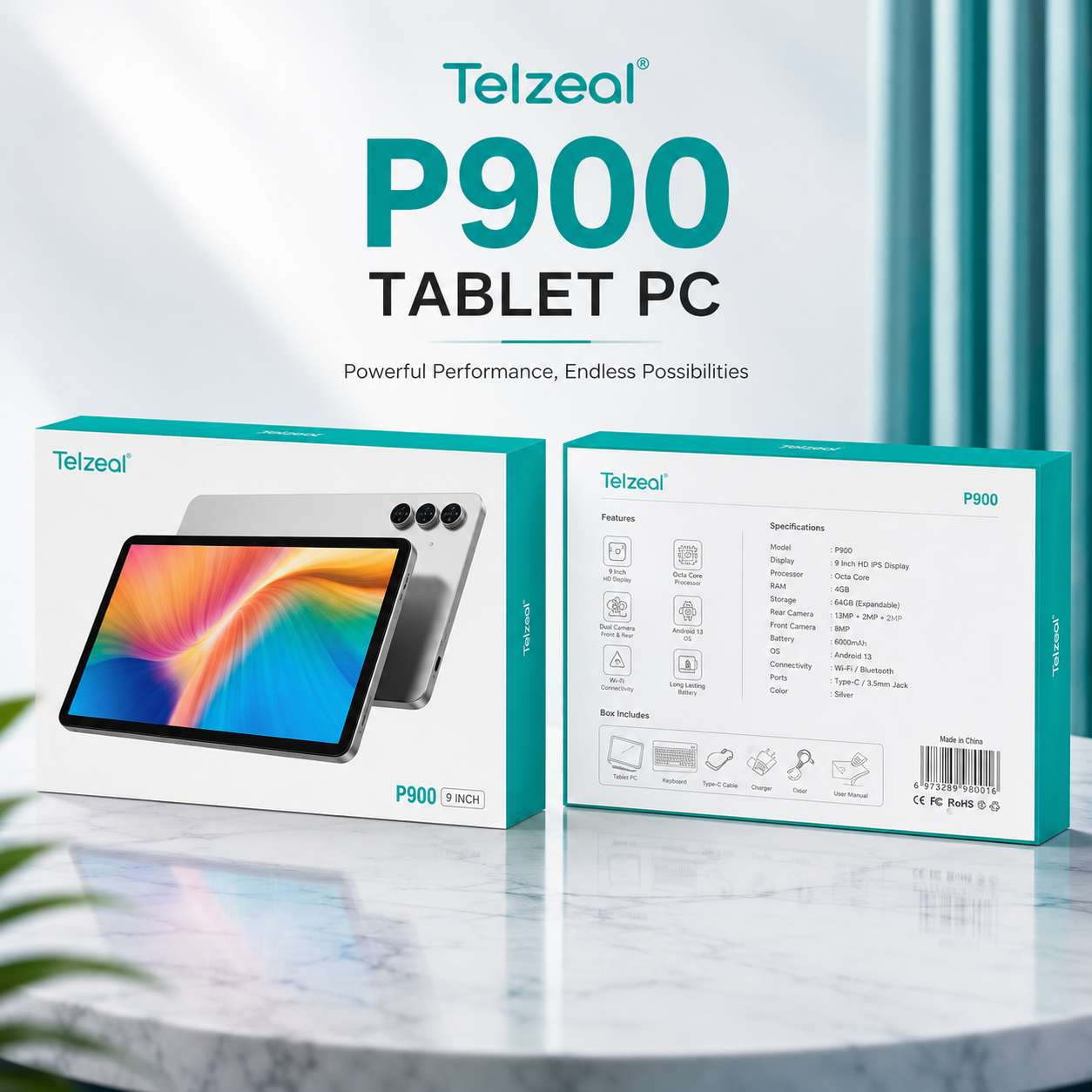 Telzeal P900 12+512GB 5G (1280*800) Wi-Fi Tablet, Android 14, 9-Inch Display, 5000mAh Battery
