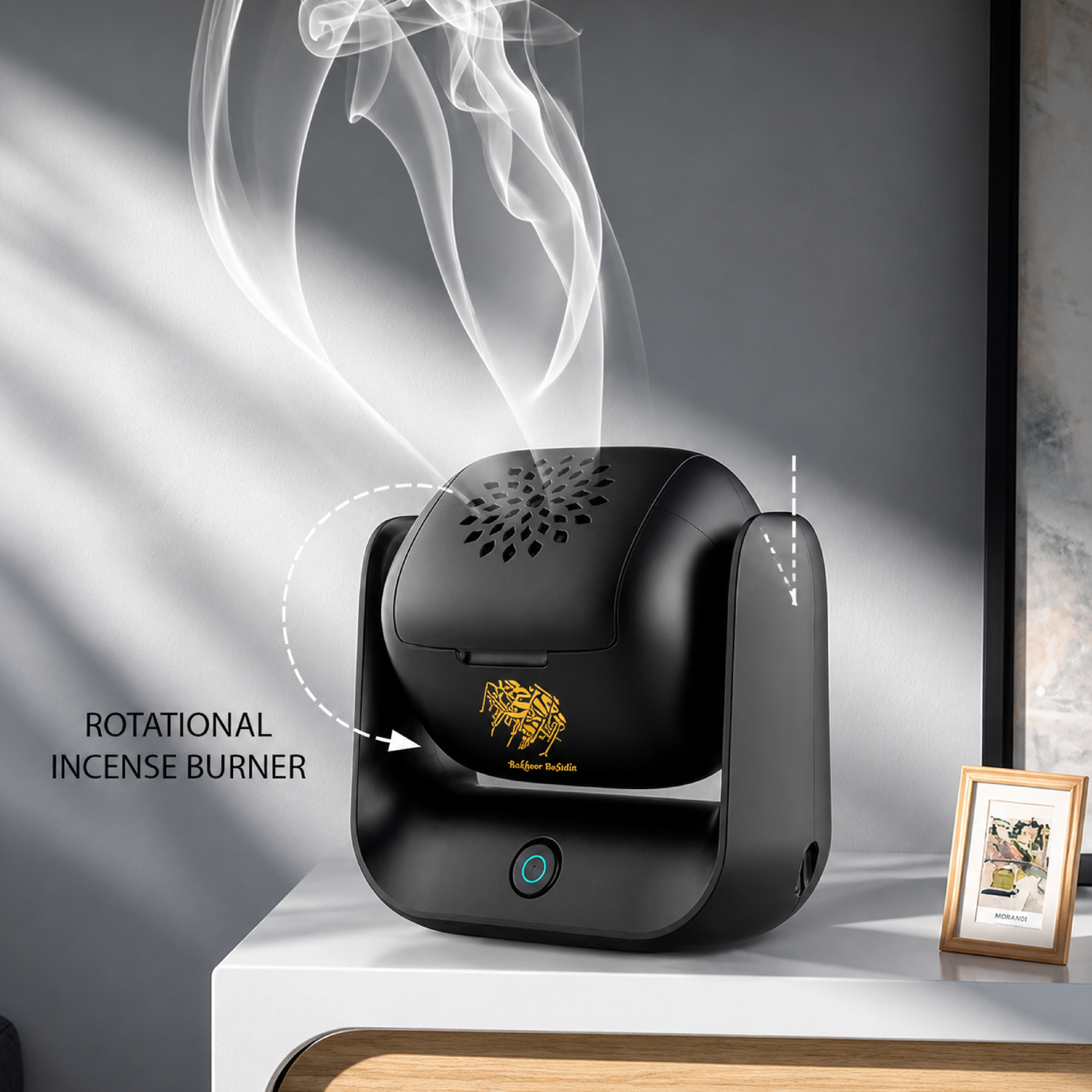 Upgraded Rotational Incense Burner with 90Â° Rotation, 1500 mAh Battery Capacity, Type-C Charging Port, Modern Bakhoor Burner with LED Indicator, Ideal for Home, Office, and Car