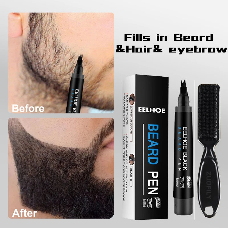 EELHOE Beard Pen Filler with Brush – Instant Beard & Mustache Enhancer | Natural-Looking Beard Pen