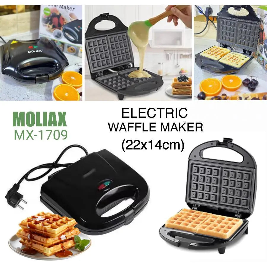 Moliax – Waffle Maker Machine for Home - 750W Mini Waffle Cone Maker with Non Stick Coating and Cool Touch Handle- 2 Belgian Waffles in Minutes 750W (22×14)cm