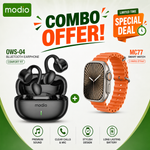 Combo Offer MODIO MC77 Smart Watch Ultra + MODIO OWS-04 Wireless Ear Clip Earbuds Combo | Bluetooth Calling, HD Display & Open-Ear Audio