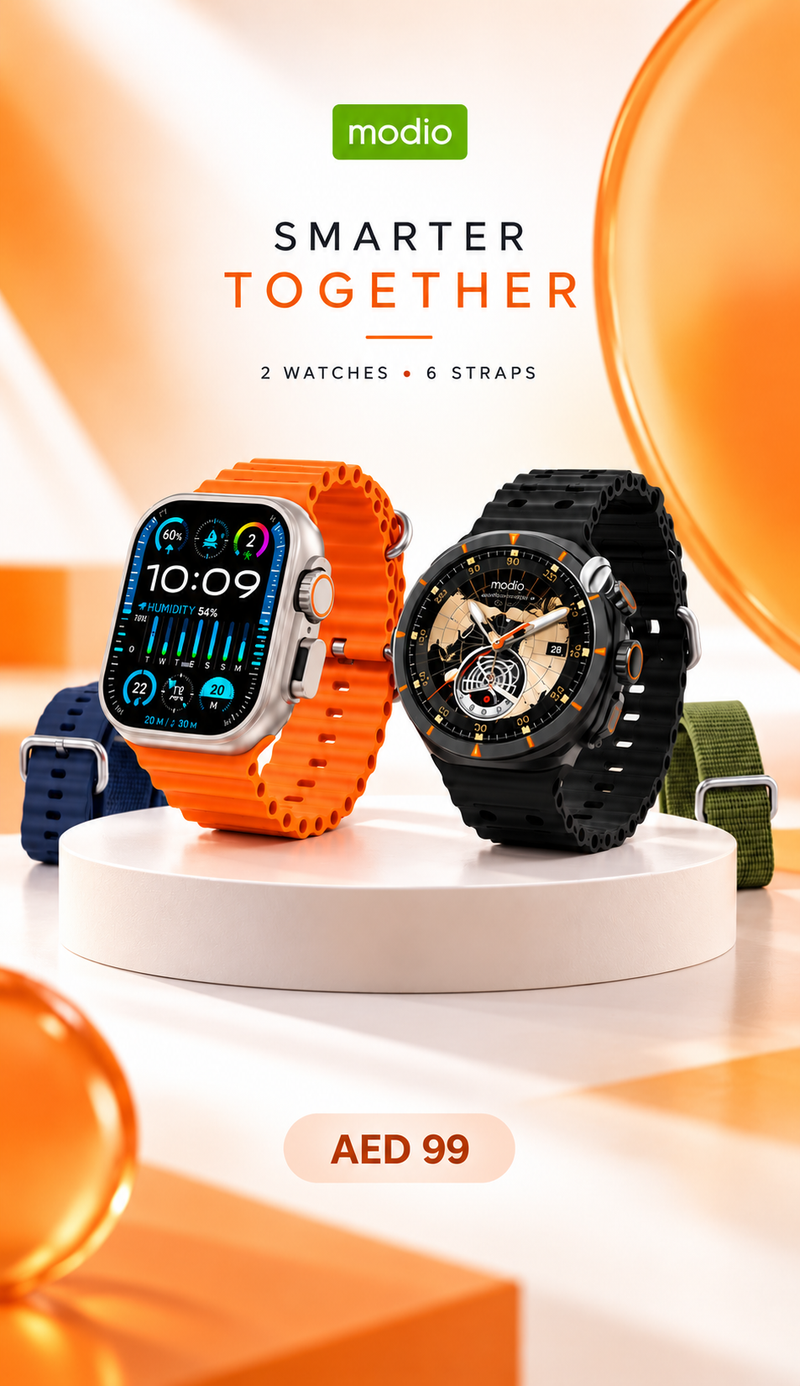 Combo Deal | Modio SM03 & SM05 Smart Watch Combo – 2 Watches with SIM Support & 6 Straps