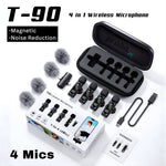 T-90 4-in-1 Wireless Microphone – 4 Mics, Noise Reduction & Magnetic Clip ,Lavalier Microphone Digital  Display Noise Cancelling