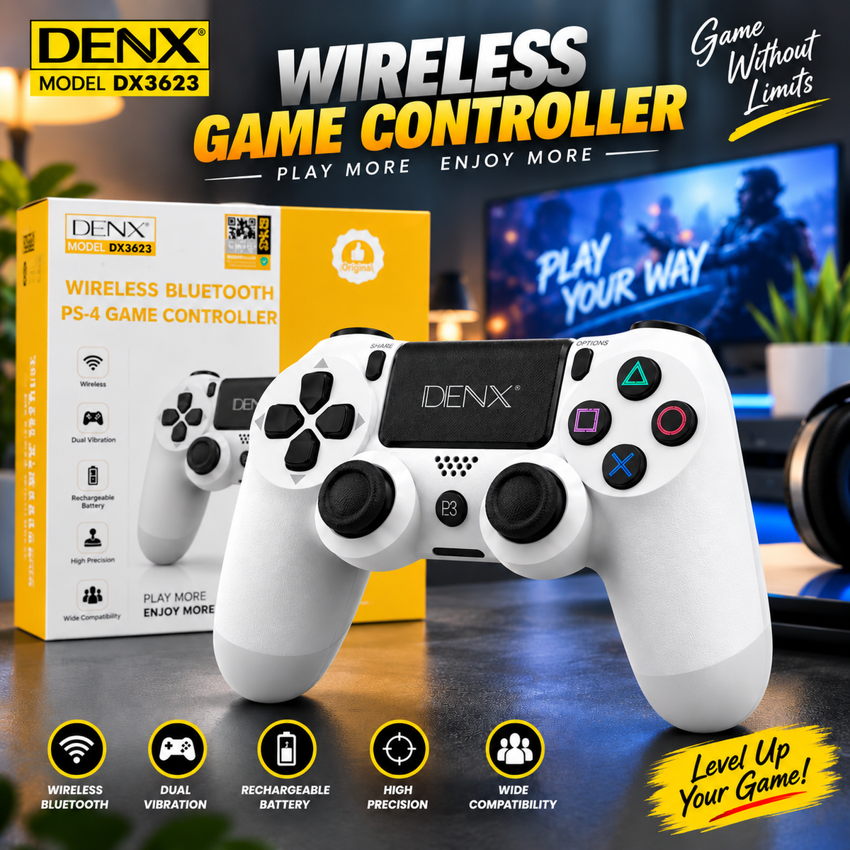 DENX Wireless PlayStation Controller | Model DX3623 PS4 Compatible
