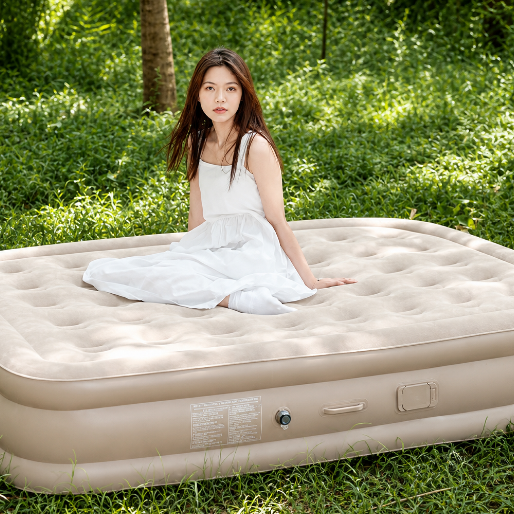 Double Size Inflatable Air Mattress With 2 Air Pillows Durable Camping Bed with Built in Rechargeable Air Pump Self Inflation One Button Inflate and Deflate for Home, Outdoor 200x40x150cm
