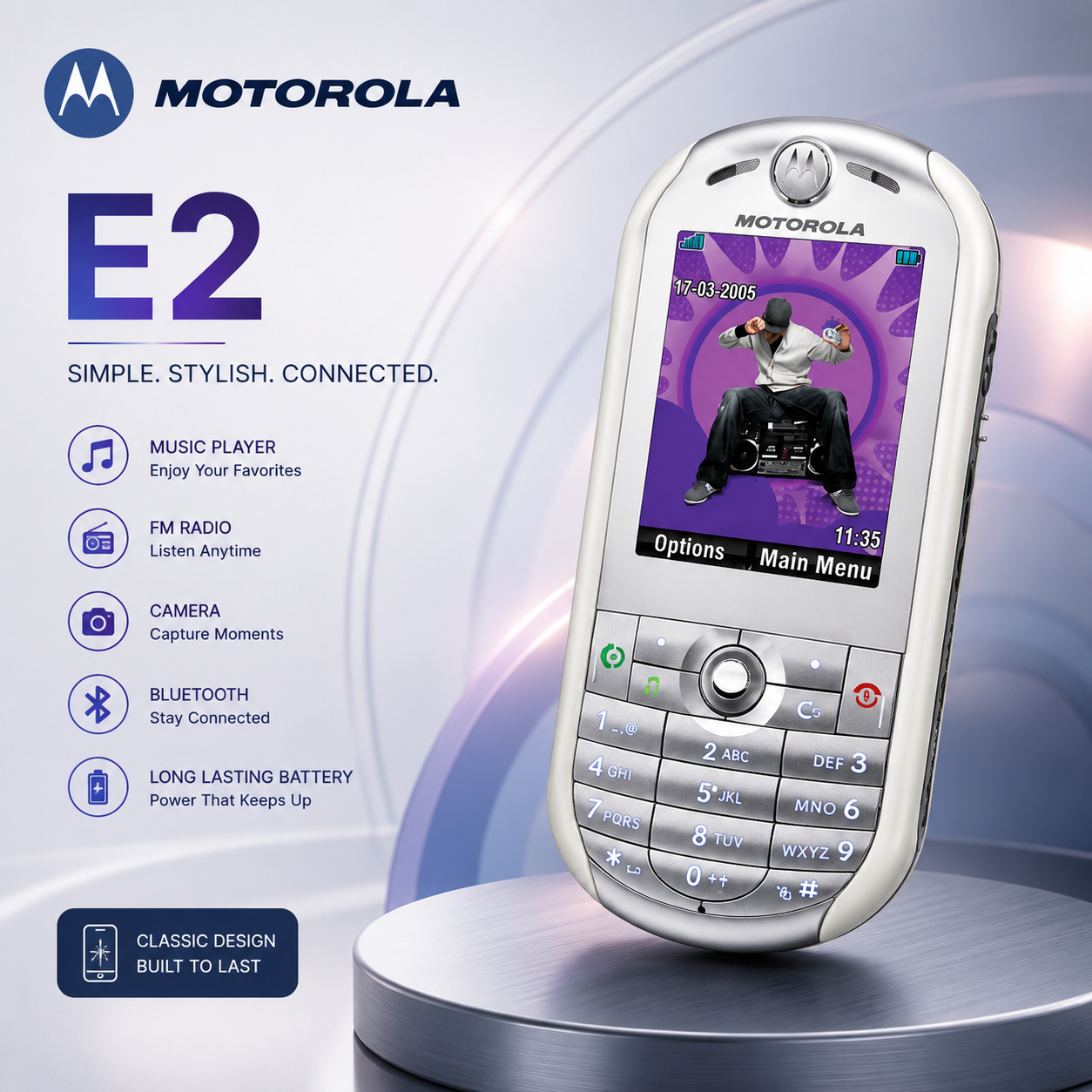 Vintage | Motorola ROKR E2 Music Phone | MP3 Player, Stereo Speakers, Bluetooth & microSD