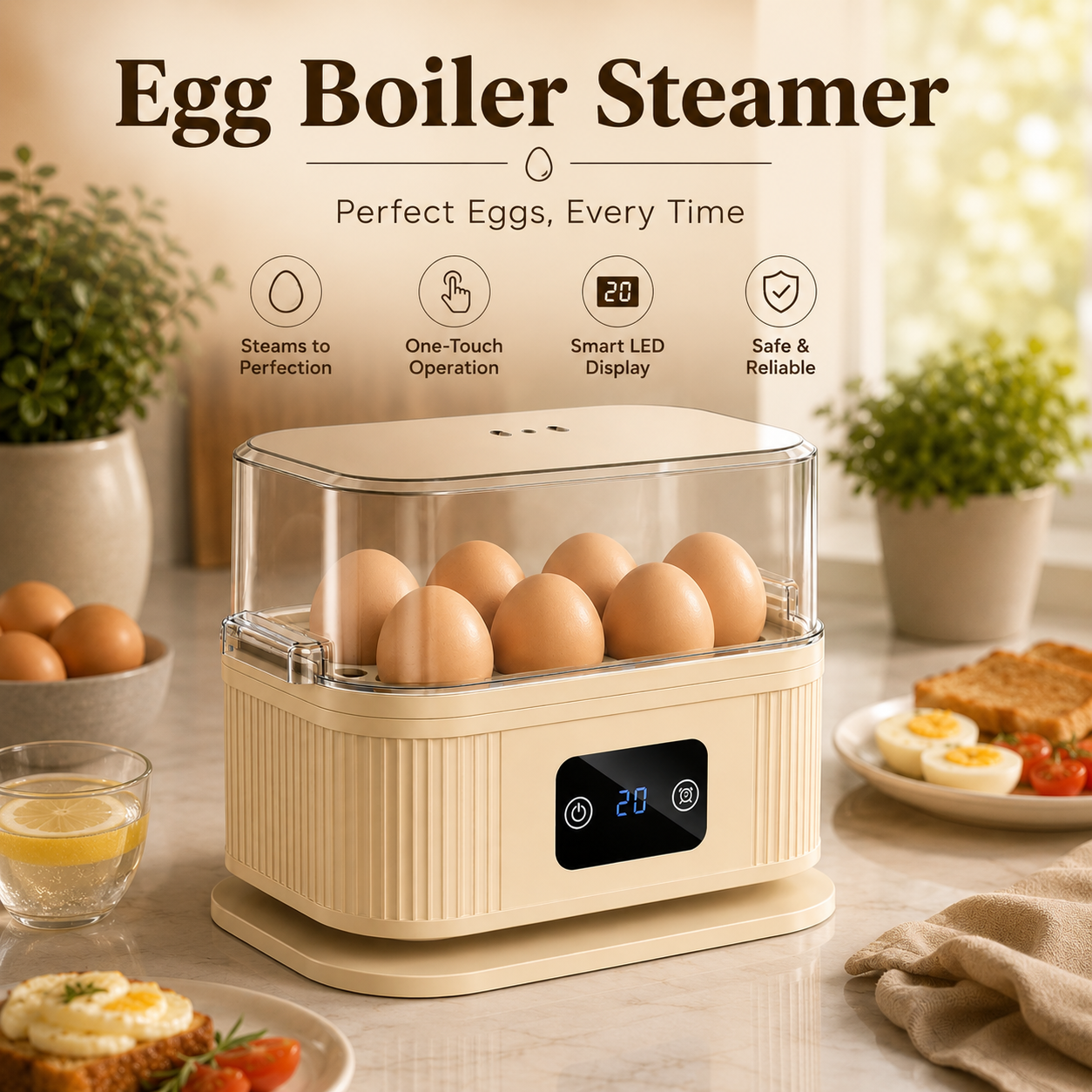 Electric Plastic Double Layer Multi-function Egg Boiler Steamer 30-Minute Timer Auto Shut-Off 6-Egg Capacity Eco-Friendly
