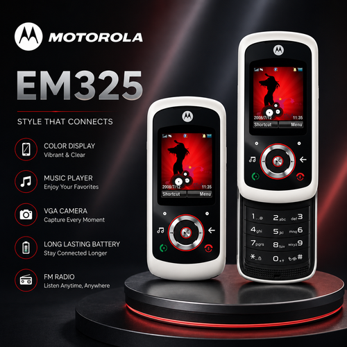 Vintage | Motorola EM325 Slider Mobile Phone | GSM Unlocked | Music Phone | FM Radio | Bluetooth | Classic Motorola
