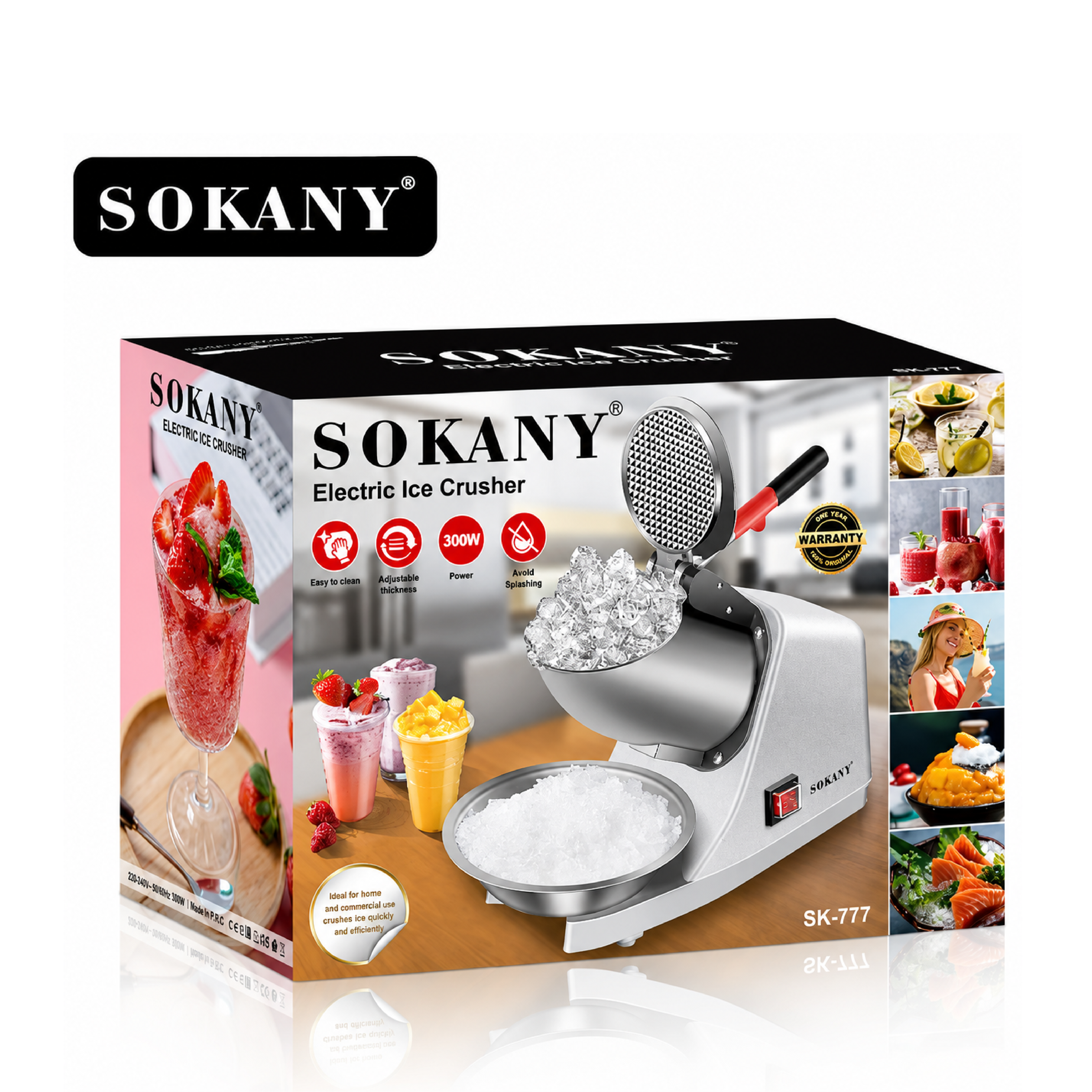 Electric Ice Crusher Machine Electric Shaved Ice Machine Smoothie Machine for Home and Commercial Use 300W SK-777 Silver
