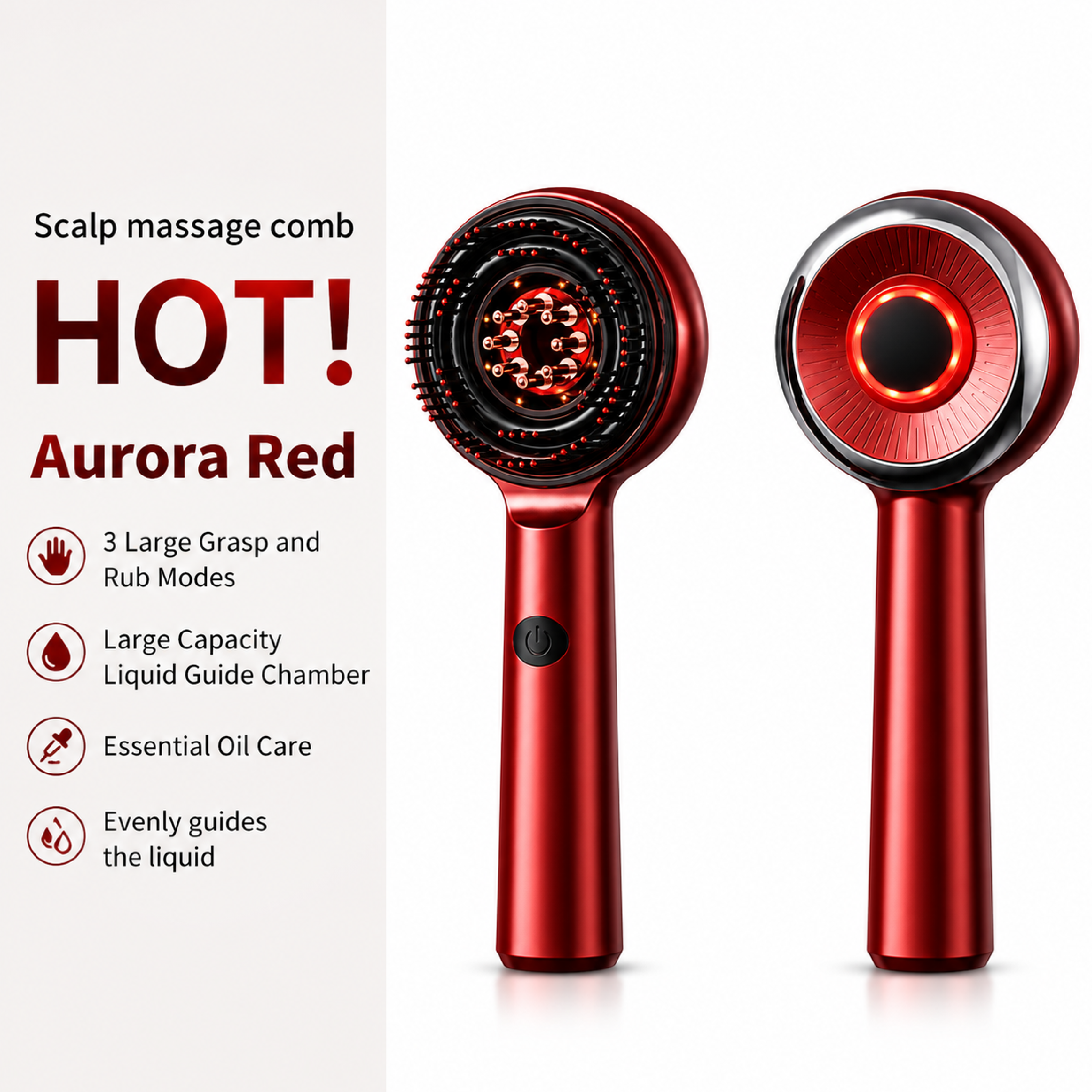 Electric Massage Comb 3 Modes of Scrubbing And Rubbing Round Teeth Comb 9Ml Liquid Reservoir Dustproof Cover Design
