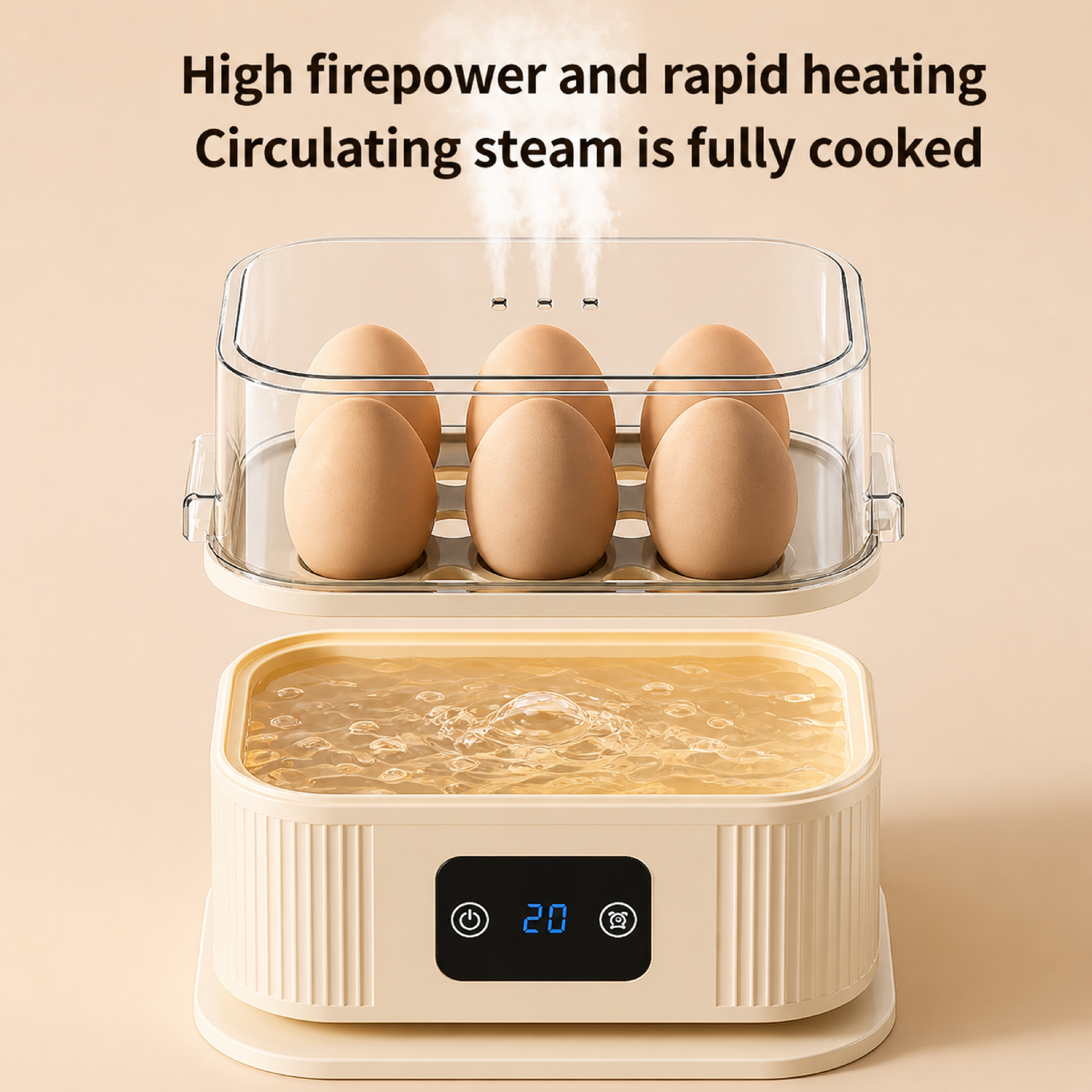 Electric Plastic Double Layer Multi-function Egg Boiler Steamer 30-Minute Timer Auto Shut-Off 6-Egg Capacity Eco-Friendly
