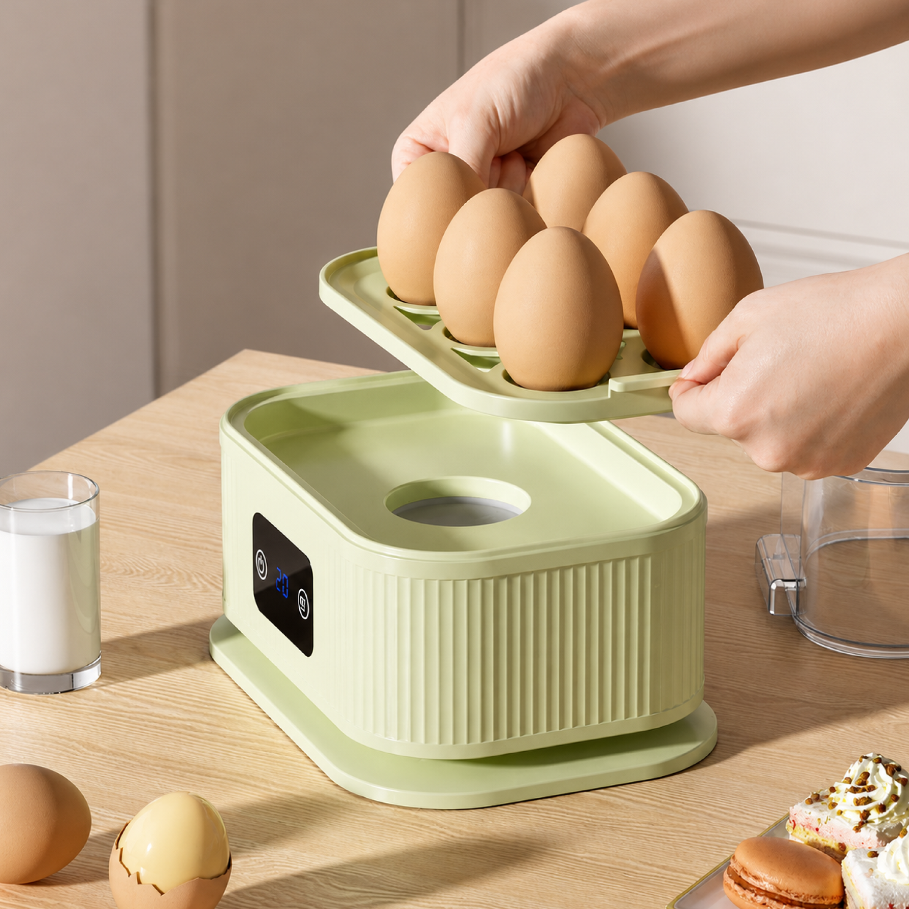 Electric Plastic Double Layer Multi-function Egg Boiler Steamer 30-Minute Timer Auto Shut-Off 6-Egg Capacity Eco-Friendly