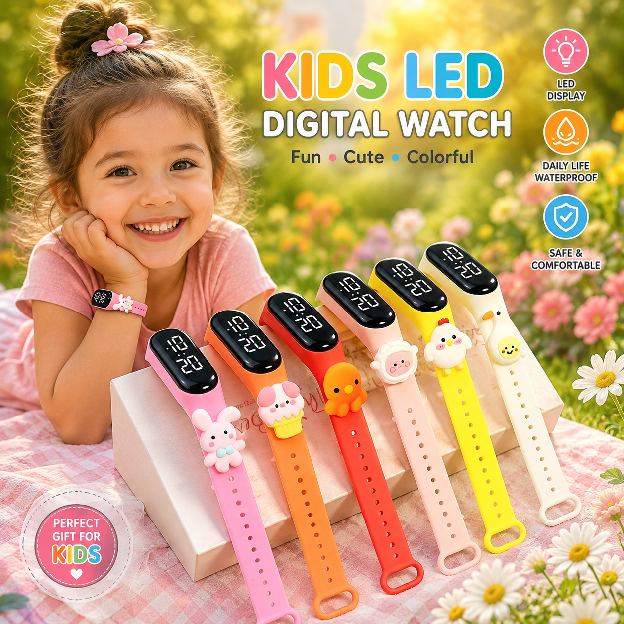 10-in-1 Kids LED Digital Watch Combo – Colorful Cartoon Watches for Boys & Girls