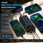 Lovesn 20000mAh Solar Power Bank with Built-in 4 Charging Cables, LED Display & Fast Charging – Portable Outdoor Battery Pack