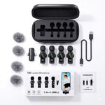 T-90 4-in-1 Wireless Microphone – 4 Mics, Noise Reduction & Magnetic Clip ,Lavalier Microphone Digital  Display Noise Cancelling