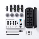T-90 4-in-1 Wireless Microphone – 4 Mics, Noise Reduction & Magnetic Clip ,Lavalier Microphone Digital  Display Noise Cancelling