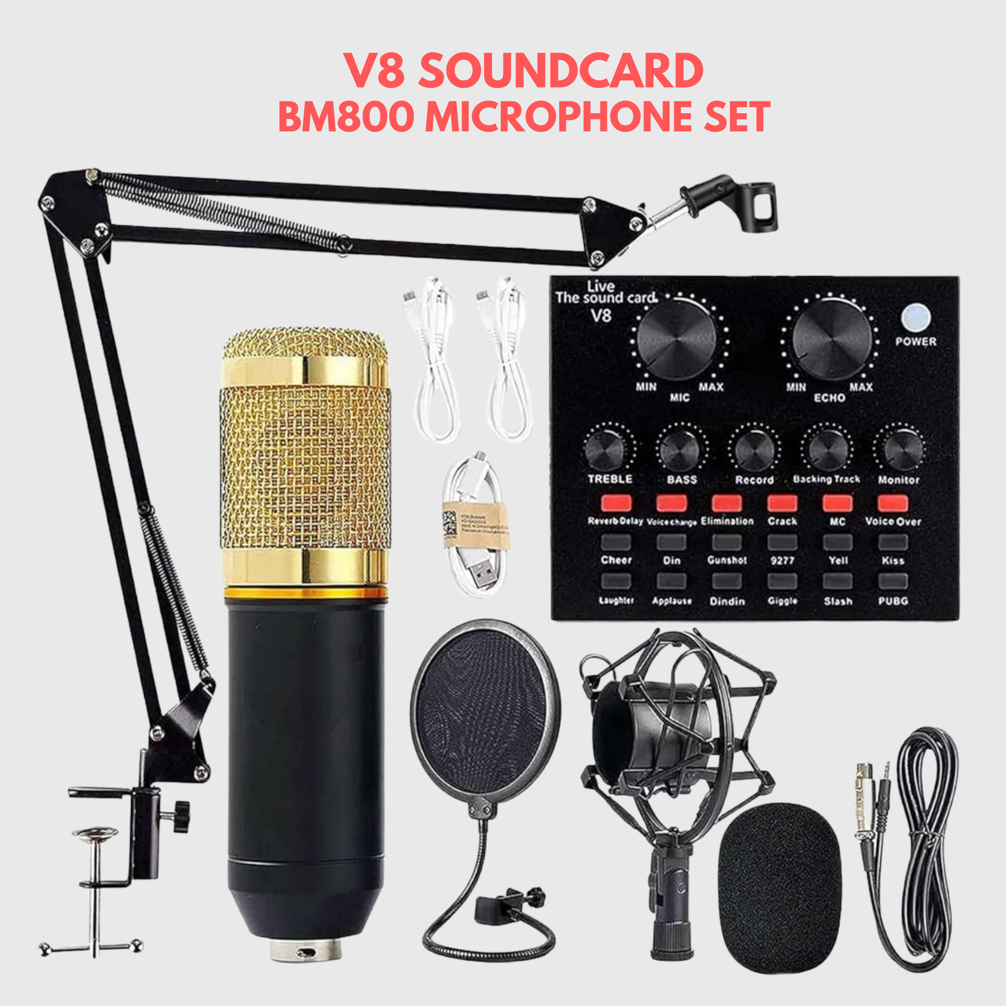 V8 Live Sound Card &amp; BM-800 Condenser Microphone Bundle Pack