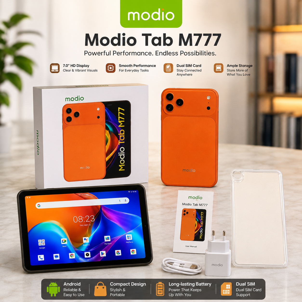 Modio M777 |  7-Inch Tablet Pc – Android 15, Dual SIM, 4000mAh Battery 6GB+12GB