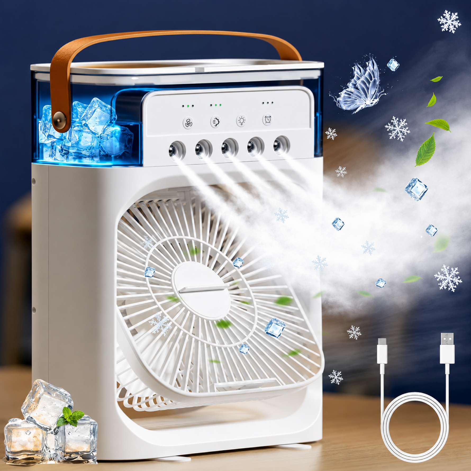 Mini Portable Air Cooler With 7 Colors LED Light,USB Desk Fan