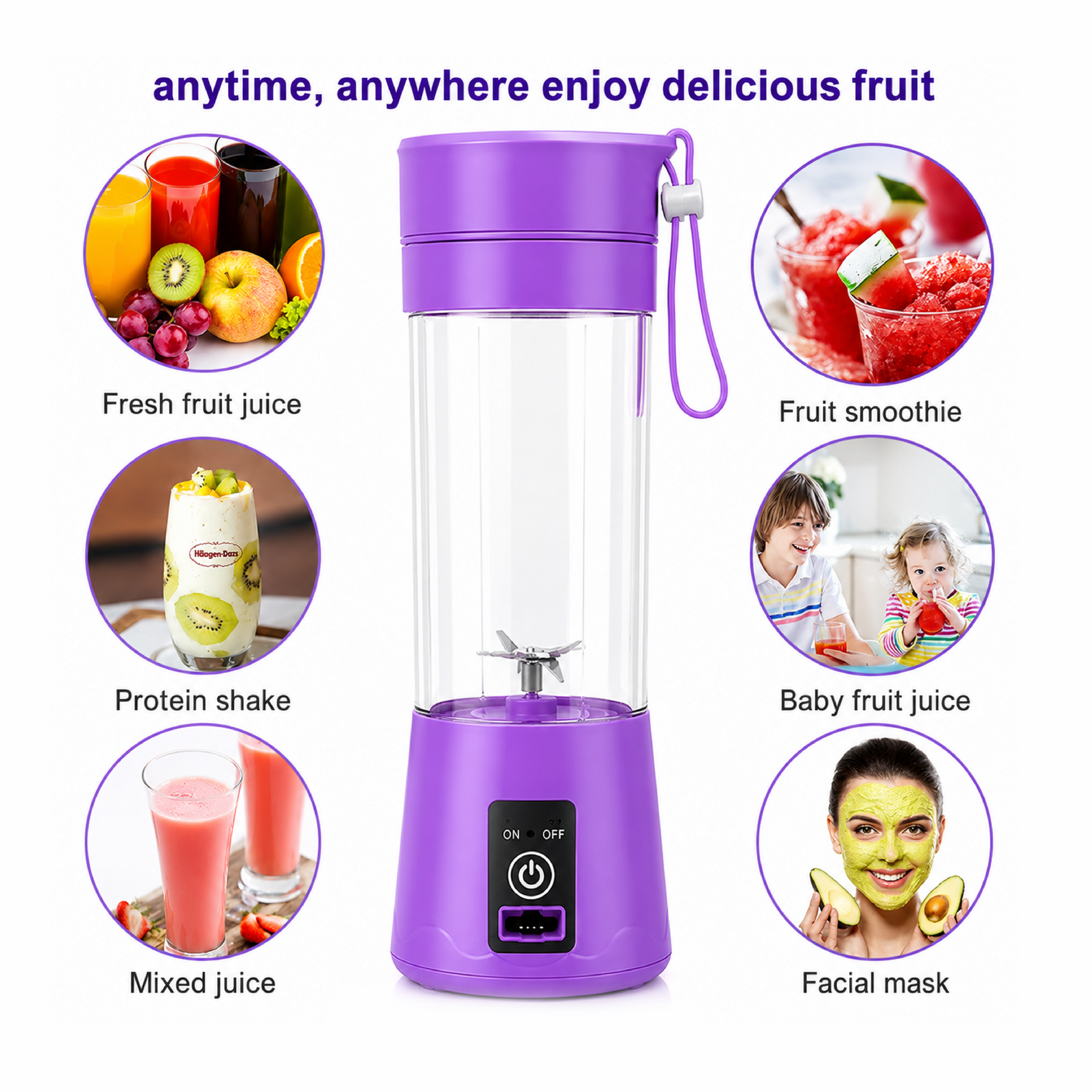 Portable Blender, Personal Size Blenders with USB Rechargeable Mini Fruit Juice Mixer, Mini Juicer Smoothie Blender Bottles Travel 380ML