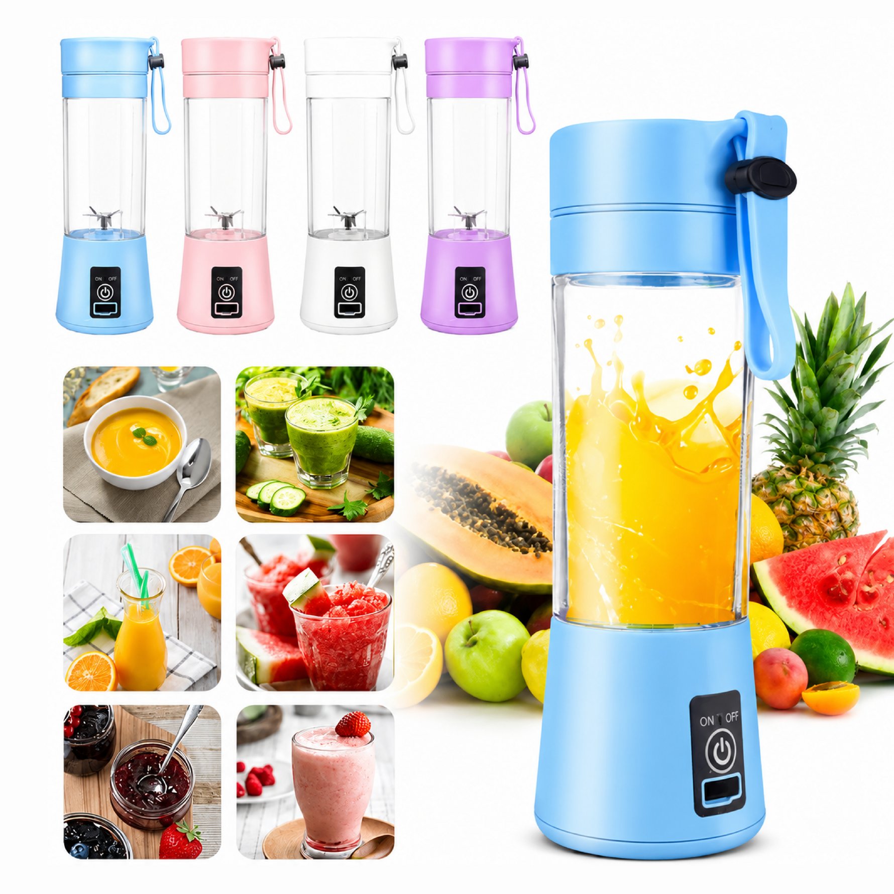 Portable Blender, Personal Size Blenders with USB Rechargeable Mini Fruit Juice Mixer, Mini Juicer Smoothie Blender Bottles Travel 380ML