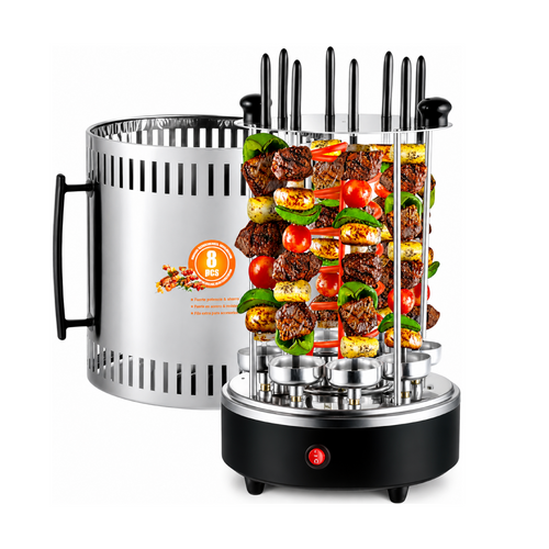 Professional Vertical Rotisserie Toaster Oven (8 Skewers) – Countertop Electric BBQ Kebab Grill Machine, Electric Barbecue Grill & Toaster Oven for Home Use, Stainless Steel