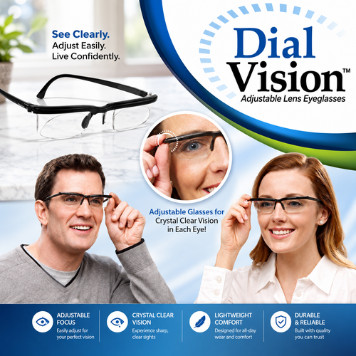 Dial Vision Adjustable Reading Glasses Eye Glasses 6D to 3D Variable Lens Correction Binocular Magnifying