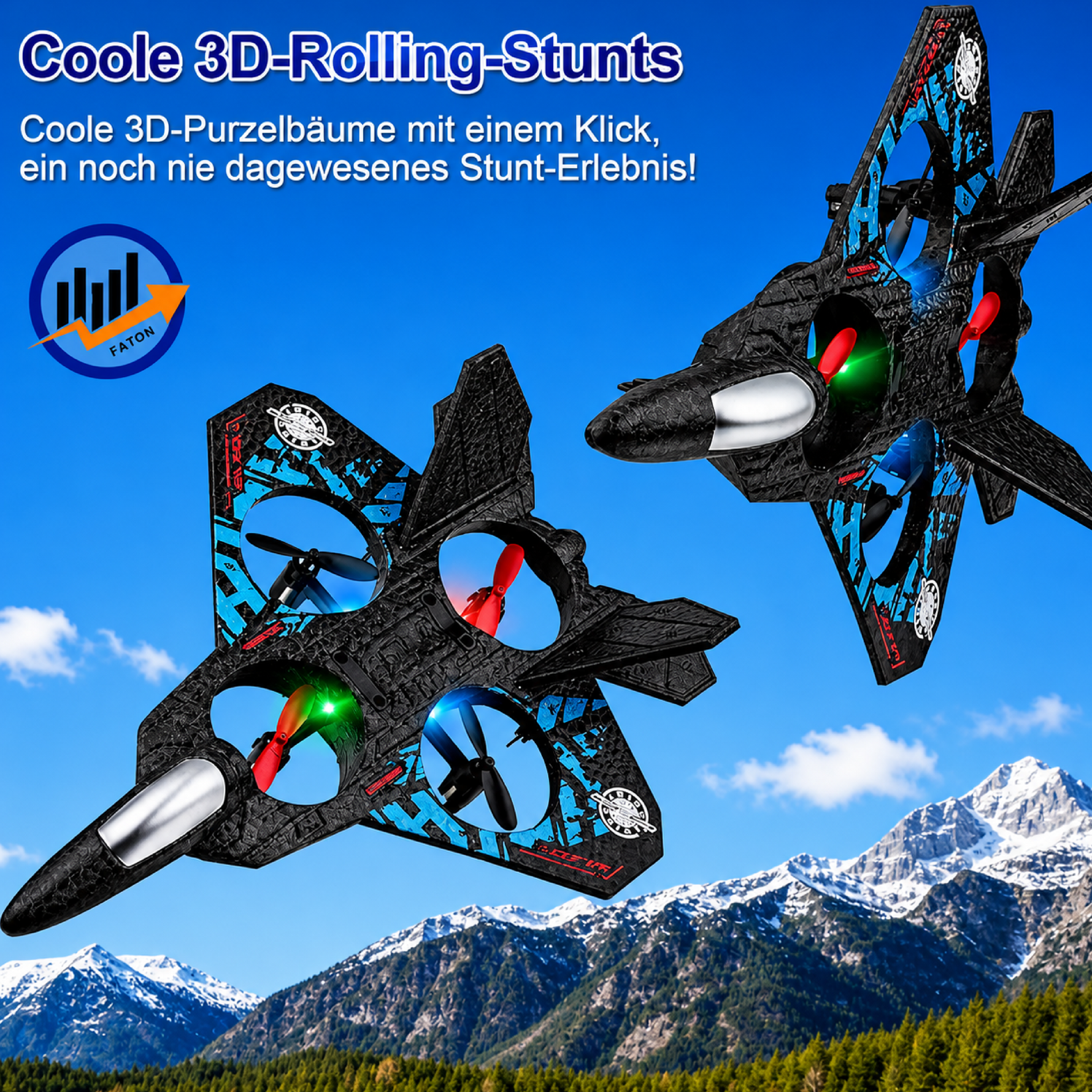 RC Airplane L0712, 2.4GHz Remote Control Aircraft with LED Lights, USB Rechargeable Quadcopter for Beginners, Black